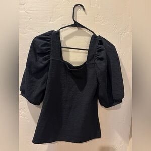 Black Square Neck Puff Sleeve Top